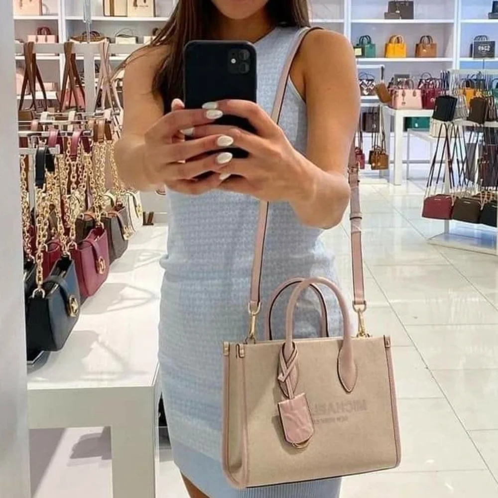 NWT Michael Kors  Mirella Small Shopper Top Zip Crossbody Bag Powder Blush Pink
